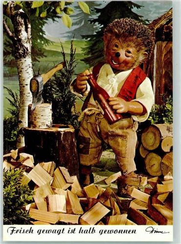 Frisch gewagt ist halb gewonnen Holz hacken Weinflasche Nr.483
