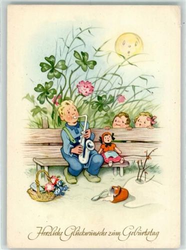 1956 Geburtstag Puppen Volkskunstverlag Reichenbach Nr. 1330 AK