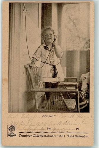 Kind beim Telefonieren , _Deutscher Mädchenkalender 1920 Das Kränzchen