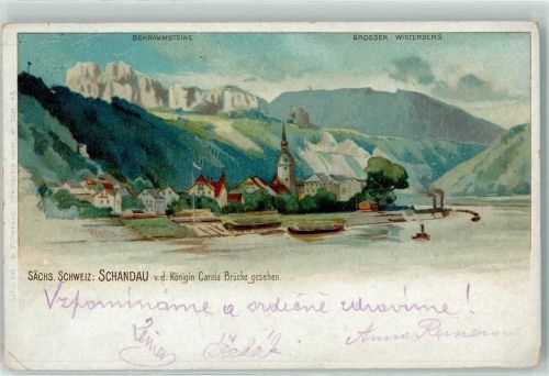 Bad Schandau 1901 Schrammsteine Großer Winterberg Lithographie