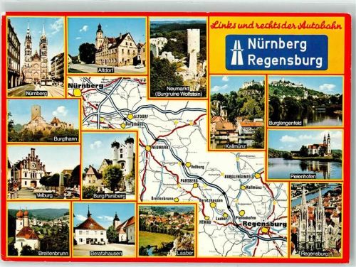 Regensburg Straßenkarte Links und rechts der Autobahn Nürnberg-Regensburg