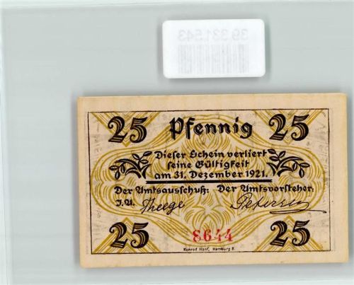 Klein Nordende Notgeld 25 Pfennig Bauernscheune Schinken