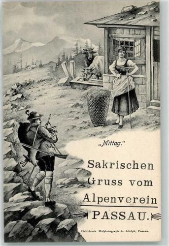 Passau Sakrischen Gruss Mittag Alpenverein Frau Landwirtschaft Kuh Tracht Jäger