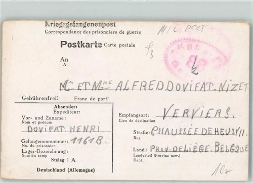 1941 Kriegsgefangenenpost Dovifat Stalag I A Kgf Nr 88 Geprüft
