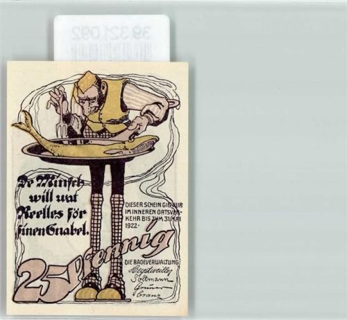 Neuhaus Notgeld 25 Pfennig Koch Fisch RS. Tanzpaar Katze