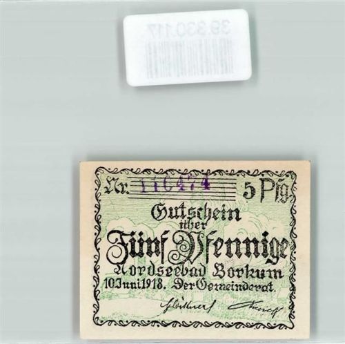 Borkum 1918 Notgeld Gutschein über 5 Pfennig Nordseebad Borkum Nr. 116474