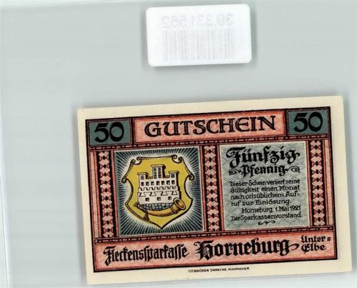 Horneburg Notgeld Gutschein 50 Pfennig Marschhaus