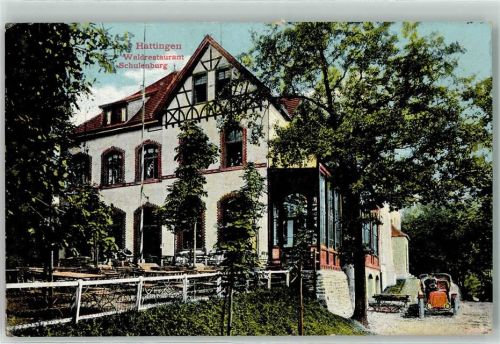 45525 W4320 Hattingen , Ruhr 1912 - Gasthaus Schulenburg Gartenterrasse Oldtimer