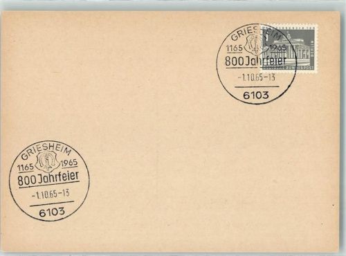 Griesheim Sonderstempel 800 Jahrfeier 1965