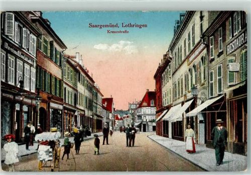 Sarreguemines Kreuzstraße Geschäfte Gasthaus Hotel Kinderwagen