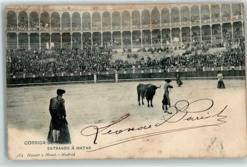 Madrid 1905 Corrida de Toros Entrando a Matar Stierkampf Ort lt. Stempel