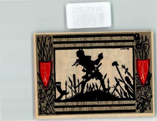 Detmold Notgeld 50 Pfennig Fürst Herrmann Wappen Blume Türme