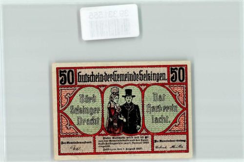 Selsingen Notgeld Gutschein 50 Pfennig Trachtenpaar Heuernte