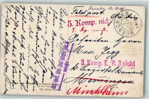 Ers. Batl. Res. Inf. Nr 3 Ottmar Zieher Feldpoststempel WK I 1918