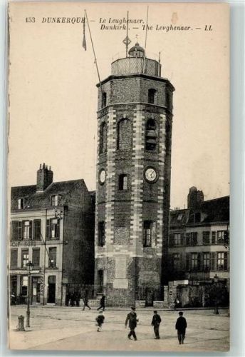 Dunkerque Le Leughenaer Turm Uhr Hydrant Laterne Fahne
