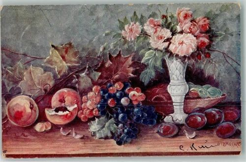 sign.Albrecht Früchte Blumen in Vase OKW Nr.1502-4