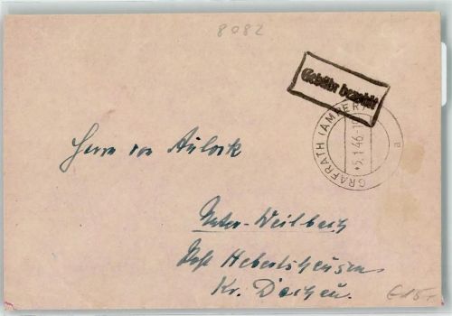 Grafrath Stempel Gebühr bezahlt Briefkuvert