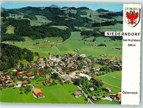 Niederndorf 500 m Kirche Fliegeraufnahme Kaisergebirge Wappen Adler
