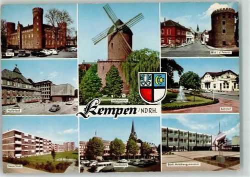 47906 W4152 Kempen , Niederrhein - Bahnhof Hallenbad Mühlenturm Bahnhof Marktplatz