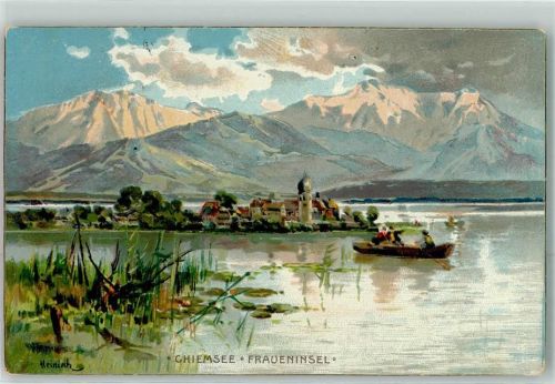 Frauenchiemsee 1898 Chiemsee Frauen Insel Boot sign. Heinisch