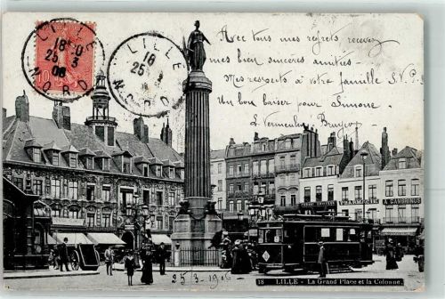 Lille 1906 La Grand Place et la Coionne Säule Tram Straßenbahn A. Gambrinus Pharmacie Apotheke Coiffeur
