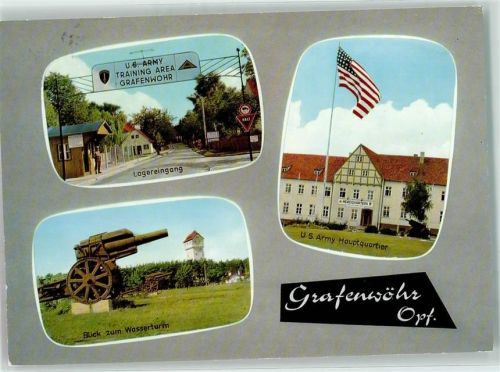 Grafenwöhr Truppenübungsplatz Lagereingang Wasserturm U.S. Army Hauptquartier Fahne Kanone