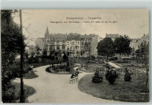 Thionville 1910 Rosengarten Parkstraße Bank Mann Hut
