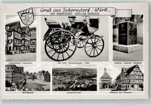 Schorndorf Daimlerautomobil Geburtshaus und Denkmal Gottlieb Daimlers Rathaus Marktplatz Brunnen