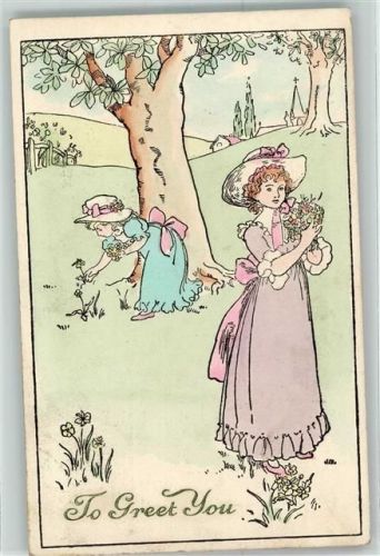 Frau Mädchen Blumen To Greet You Verdier Serie Nr.258
