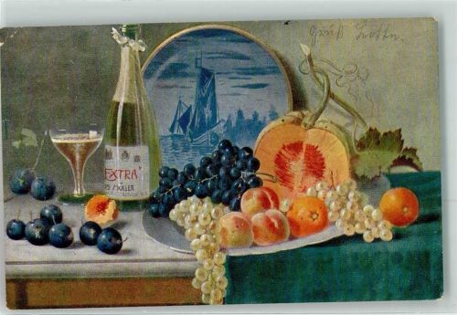 1915 Sekt Kürbis Pfirsich Trauben Pflaumen Bahnpost