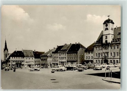 Leisnig 1965 Marktplatz mit Rathaus Wartburg Trabant