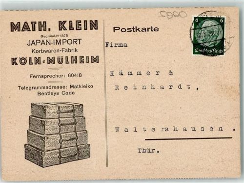 Köln Mülheim 901 Werbung Korrespondenz Korbwarenfabrik Math. Klein
