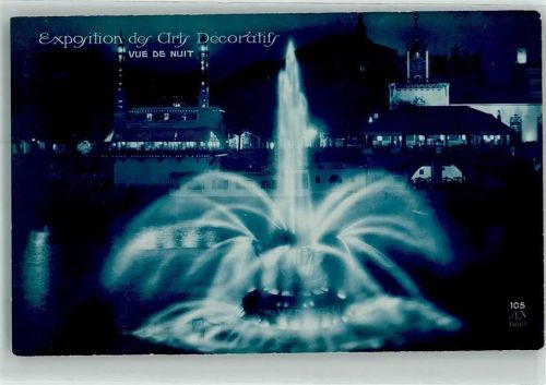 Paris Exposition des Arts Decoratifs vue de Nuit Springbrunnen Nacht Beleuchtung