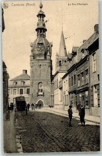 Comines 1916 La Rue d Hurlupin Kirche Turm Feldpost 46. Reservediv.