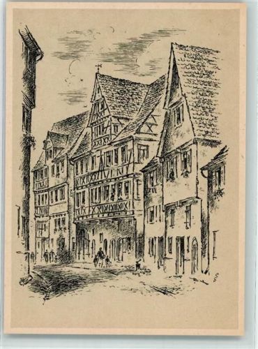 Schorndorf In der Römmelgasse Zeichnung sign. L.Schäfer-Grohe Württembergische Städtebilder Nr.101