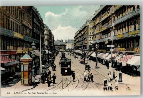 Lille 1914 la Rue Faidherbe Straßenbahn Litfaßsäule
