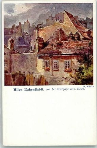 Wien Altes Ratzenstadtl von der Uferstraße aus sign. M. Weith