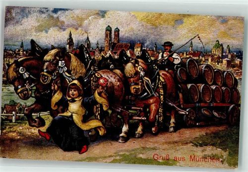 München 1918 Münchner Kindl mit Bierkutsche