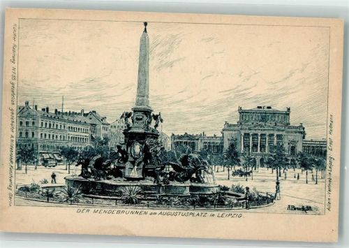 Leipzig 1898 Der Mendebrunnen am Augustusplatz sign. A. Bruck
