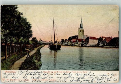 Rotterdam 1904 Overschie Kirche Frachtschiff