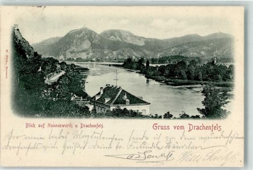 Rolandseck 1899 Blick auf Nonnenwerth und Drachenfels