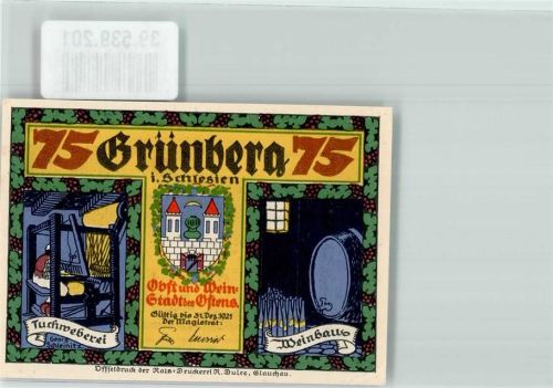Grünberg 1921 Notgeld 75 Pfennig