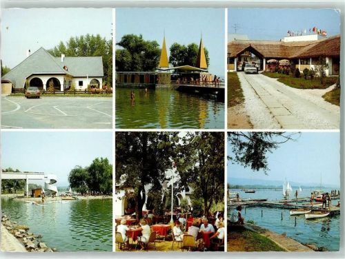 Keszthely Segelboot Steg Ruderboot Auto Fahne Gasthaus See Bademode