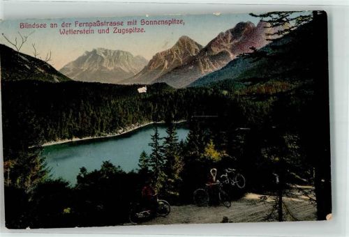 Biberwier 1911 Blindsee an der Fernpaßstraße mit Sonnenspitze Fahrrad