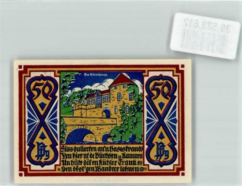 Osnabrück 1921 Gutschein über 50 Pfennig Stadthauptkasse Osnabrück Die Vitischanze