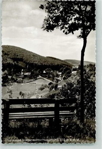 57392 W5948 Nordenau Foto AK Luftkurort Hochsauerland 650 m Bank Baum