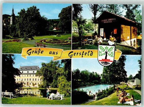 Gersfeld Kneipp Luftkurort Grüße Kirche Paark Schwimmbad Bademode Friedrich Christian Heilquelle Wappen Baum See Bank Blumen