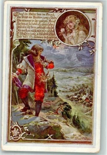 sign. Dutz Landsknecht wirft einen wehmütigen Blick zurück ins Tal Ostmark Bund deutscher Österreicher Karte Nr. 86