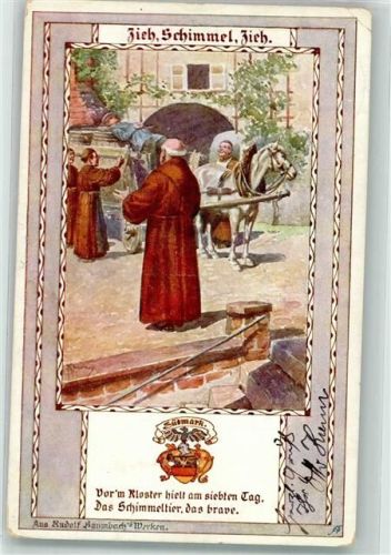 sign. Kuderna Zieh Schimmel Zieh Mönche vor einer Bierkutsche mit schlafendem Fuhrknecht Aus Rudolf Baumbachs Werken Verlag des Vereines Südmark Karte Nr. 239