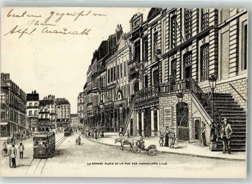 Lille 1915 Straßenbahn La Grande Place Feldpost WK I